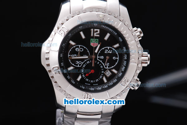 Tag Heuer Working Chronograph Black Dial with Sliver Bezel - Click Image to Close